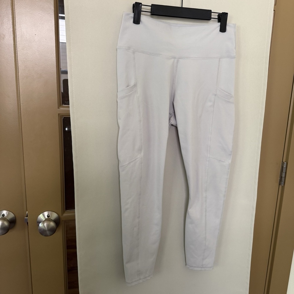 Fabletics Womens Large Off White Athletic Work Out Gym Leggings W/  Side Pockets